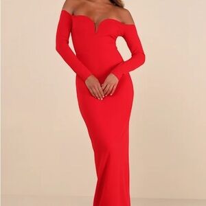 Lulu’s Elegant Red Off-Shoulder Dress